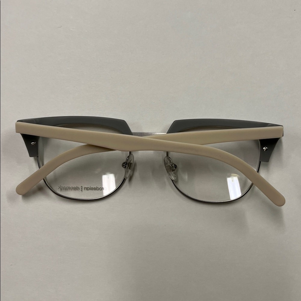 PRO DESIGNS NWOT Retro Cat Eye Texture Front Grey & Vanilla  40-28-140 Eyrglass - Picture 4 of 16